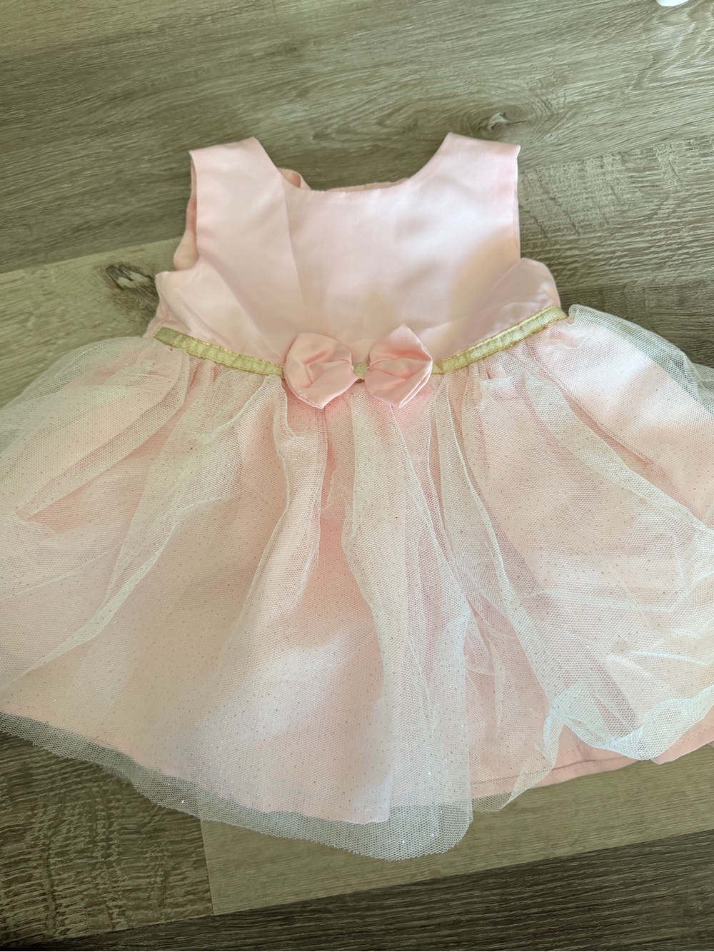 Pink Tulle Party Dress with Gold Waist Trim